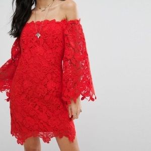 Free People Red Lace Off Shoulder Dress
